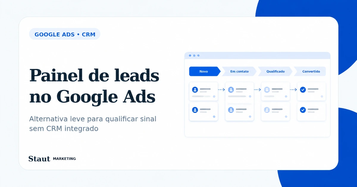 Imagem conceitual sobre painel de leads no Google Ads, qualificação comercial e sinal para Smart Bidding.