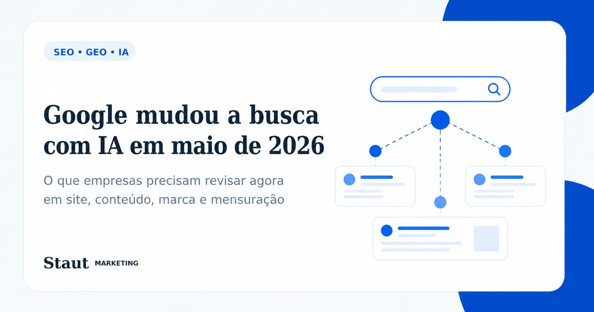 Imagem conceitual sobre busca com IA no Google, site, conteúdo, marca e CRM.